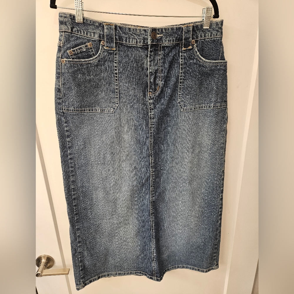 NWT - "Duplex" Denim Stretch Midi Skirt - Size 12